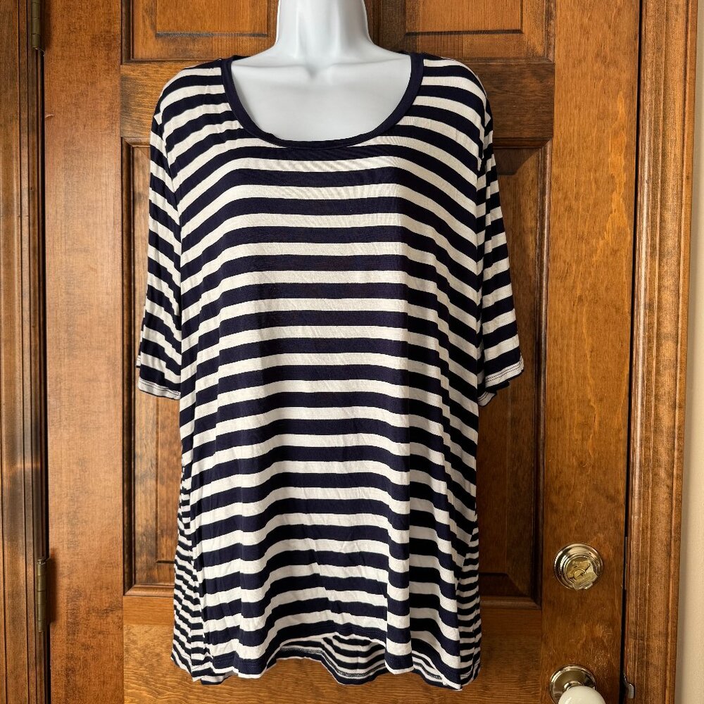 Lord & Taylor Navy Blue & White Stripe Scoop Neck Pullover Top Size 3X